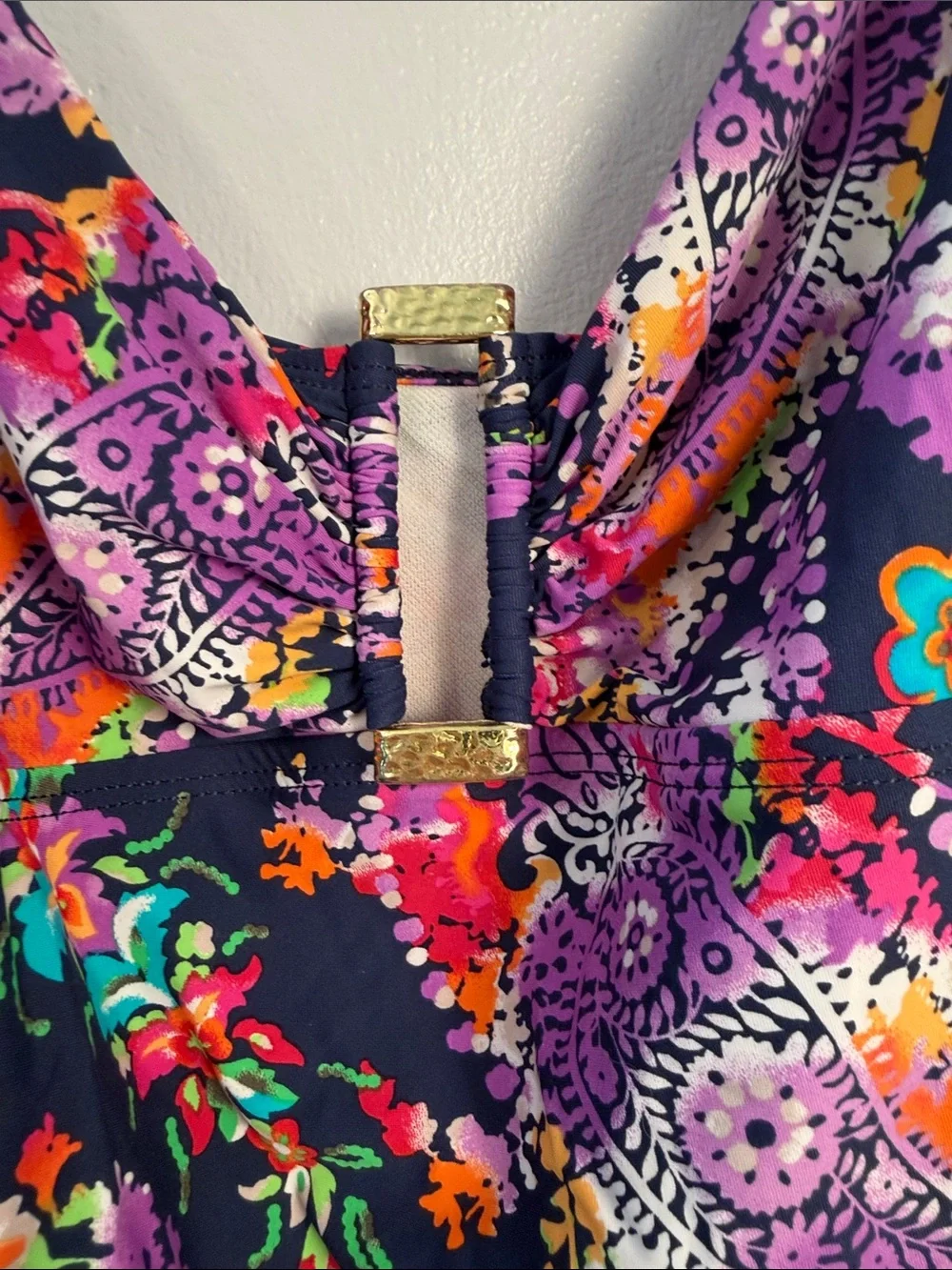 Lauren Ralph Lauren Navy One-Piece with Multicolor Paisley Print size 12